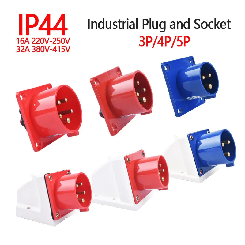 

IP44 3 Pole 4 Pole 5 Pin Waterproof Dustproof Industrial Plug Male ＆ Female 16 32A Wall Mounted Plug Panel Mounted Plug 220 380V