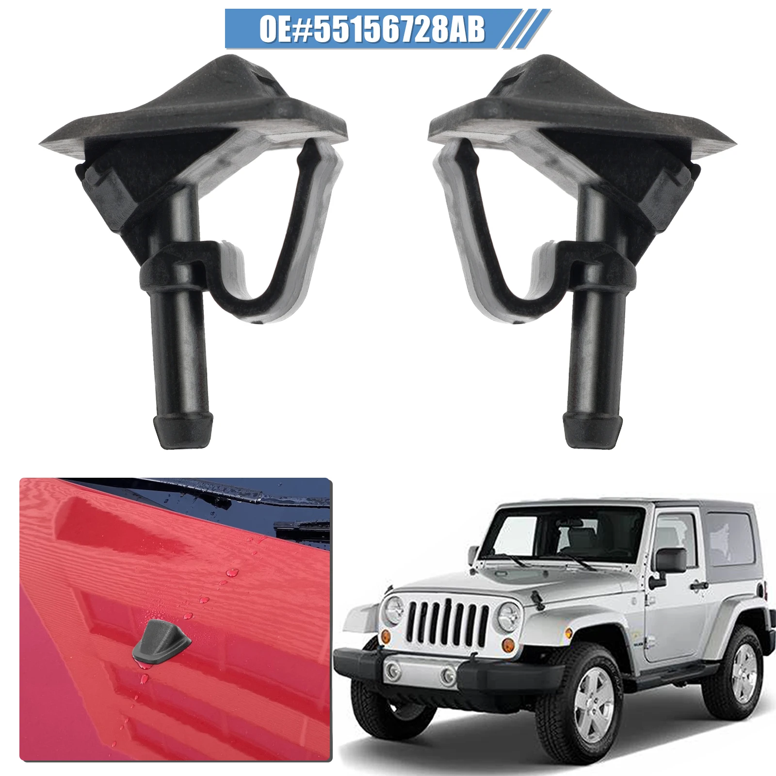 

x2 Форсунки омывателя капота переднего стеклоочистителя Жидкость Форсунка для белка 55156728 AB для Jeep Wrangler JK 2002-2012 TJ 02-06