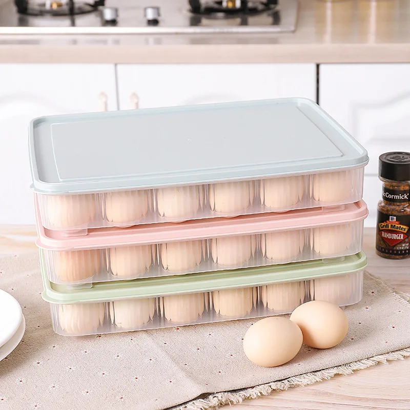 24 Grid Egg Grid Egg Tray Refrigerator Egg Storage Fresh-keeping Box Kitchen Dustproof Food Storage Box with Lid