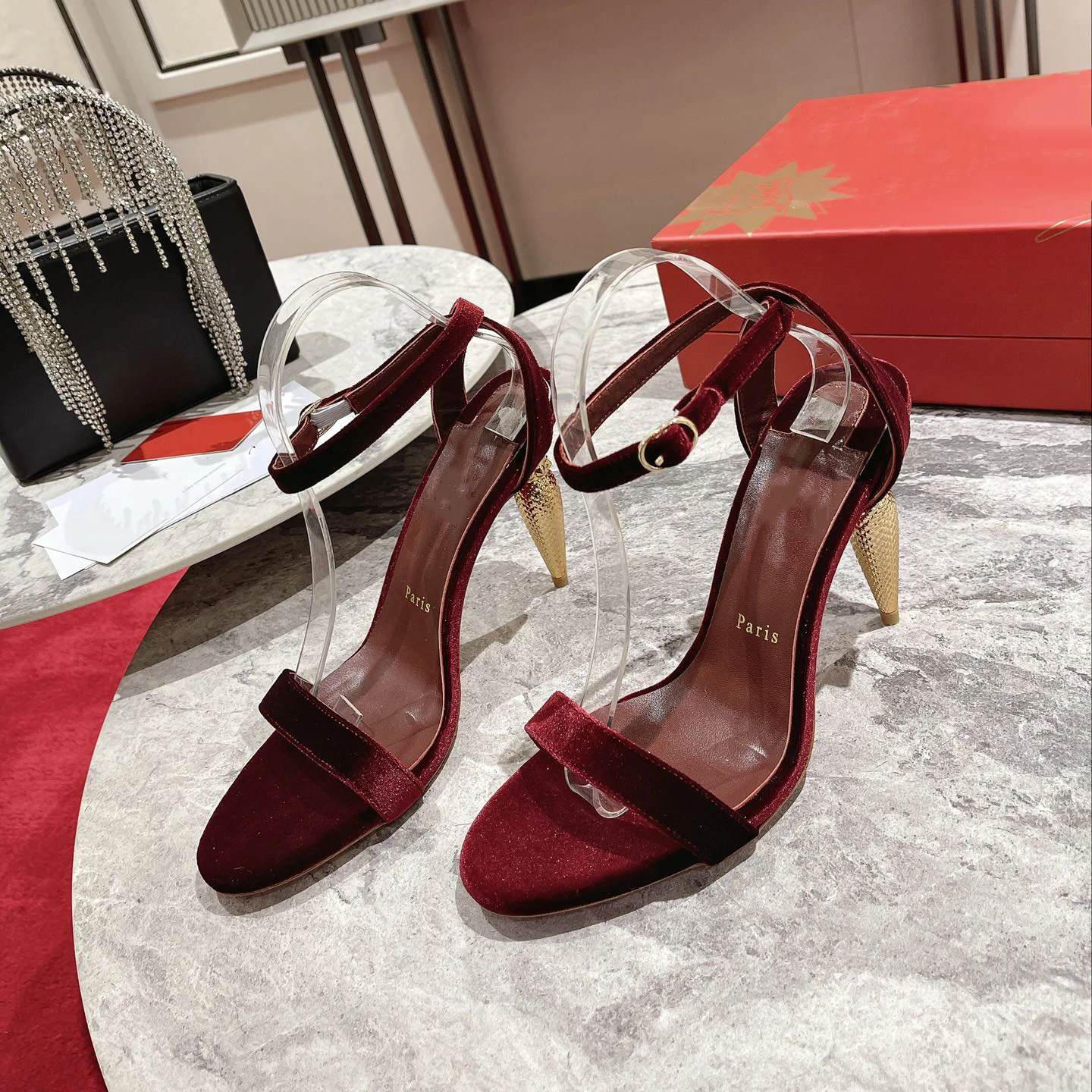 

Женские туфли на высоком каблуке 10 см, классические дизайнерские туфли с блестящими красными стразами в стиле ретро, 2070HJ