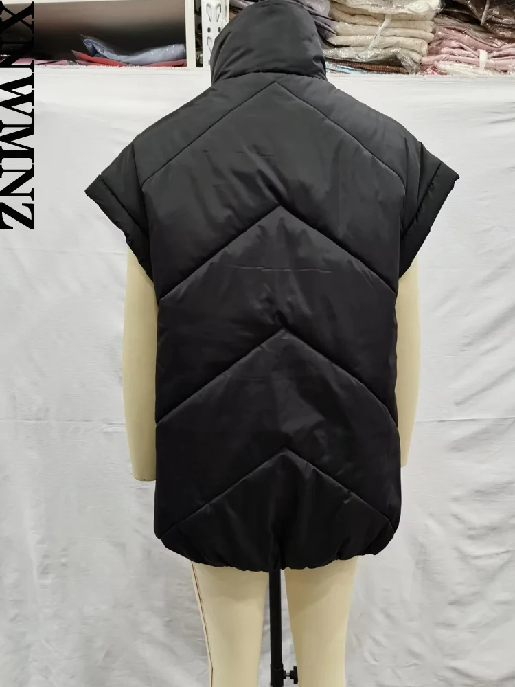 XNWMNZ Women Fashion Oversize Water Wind Protection Quilted Gilet High Neck Elastic Bottom Padded Coat Female Outerwear Gilet