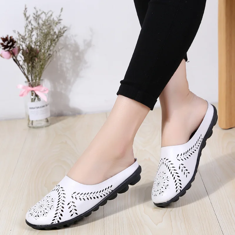 

dobeyping New Cut-Outs Summer Shoes Woman Genuine Leather Women Flats Hollow Women's Loafers Female Solid Shoe Plus Size 35-44