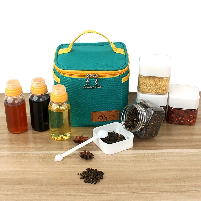 

Outdoor Camping Picnic Bags Portable Spice Jars Organizer 100/180ml Camping Barbecue Kitchen Spice Bottle Storage Bags Basket