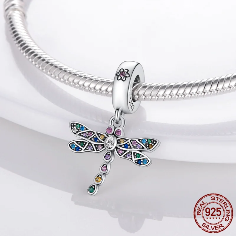 

Hot Sale 925 Sterling Silver Color pavé dragonfly Charms Beads Fit Original Pandora Bracelet Bangle For Women Jewelry Gift