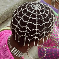 ethnic hollow rhinestone multi layer headpiece head chain wedding jewelry for women luxury crystal forehead tassel headband hat
