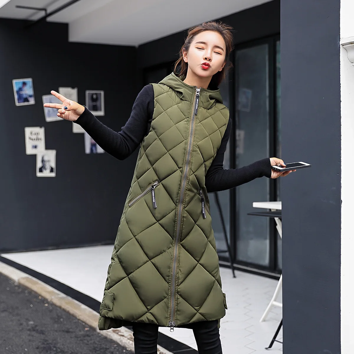 New Women's Cotton Hooded Vest Jacket Autumn Winter Versatile Sleeveless Parkas Korean Knee Length Thickened Waistcoat Snow Wear