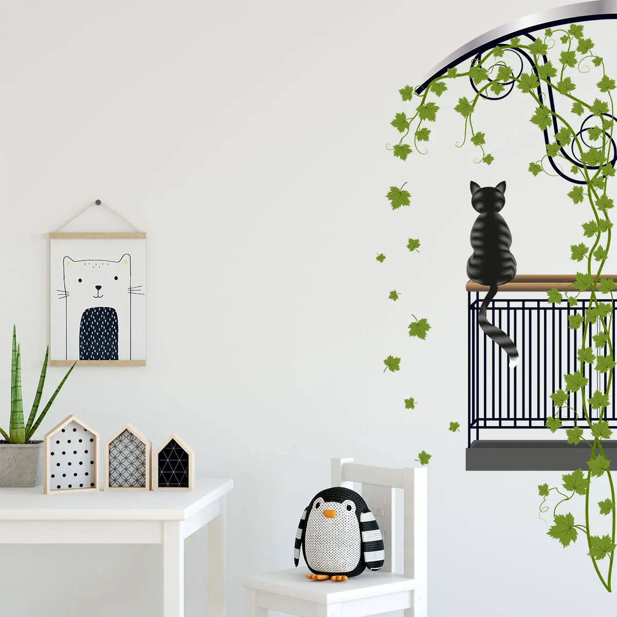 

Fake Outdoor Balcony Vines Kitten wallpaper Living Room Bedroom Balcony Decorative Wall Stickers Can Be Removed
