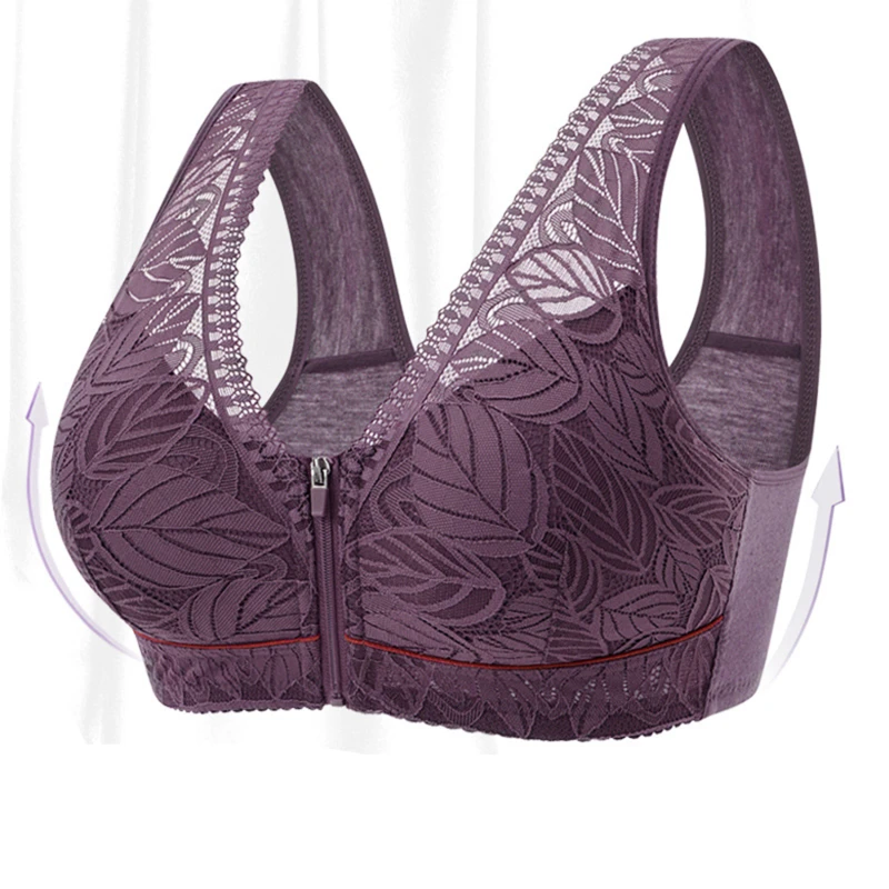 

36-42 Large Women Front Zipper Bra Plus Size Closure Bralette Top Wireless Large Underwear Lingerie
