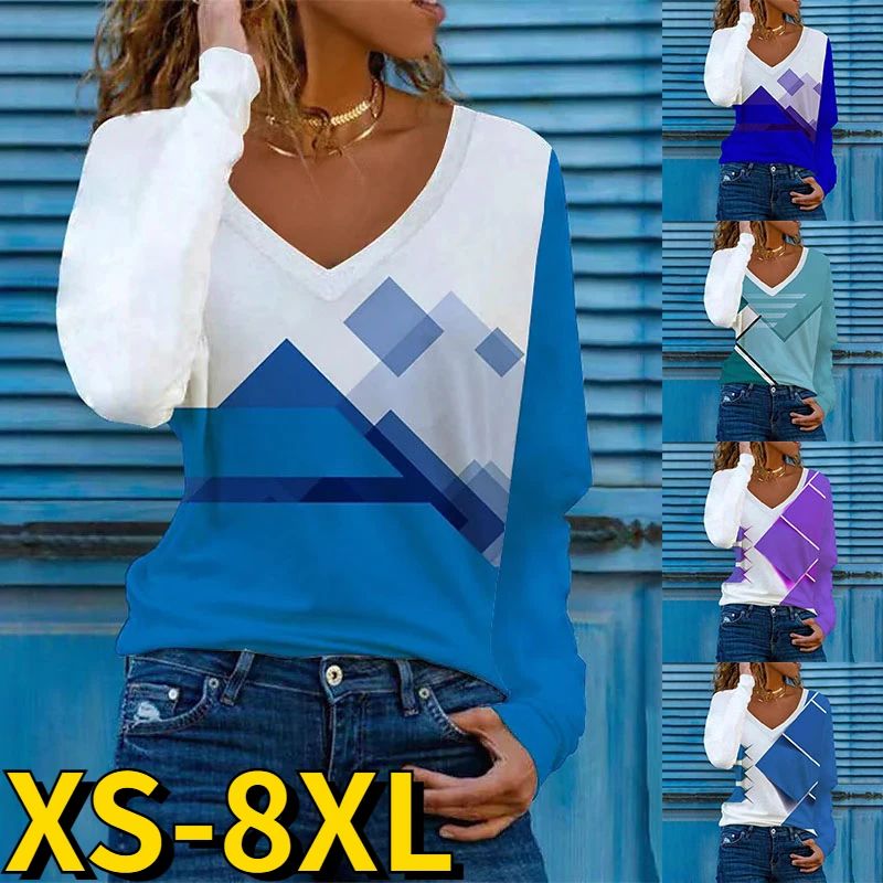 

Осень 2022, новый дизайн, свитер с принтом, футболка с V-образным вырезом, женский модный Повседневный Зимний Элегантный Свободный пуловер с дл...