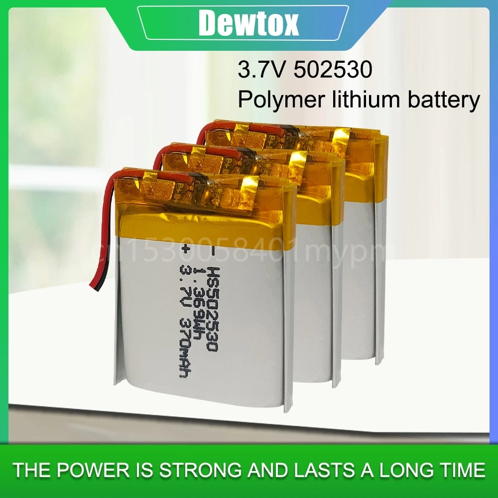 

502530 3.7V 370mAh Lithium Polymer Rechargeable Battery for GPS Toys Bluetooth Speaker Smart Watch Tachograph Li-Po Li-ion Cell