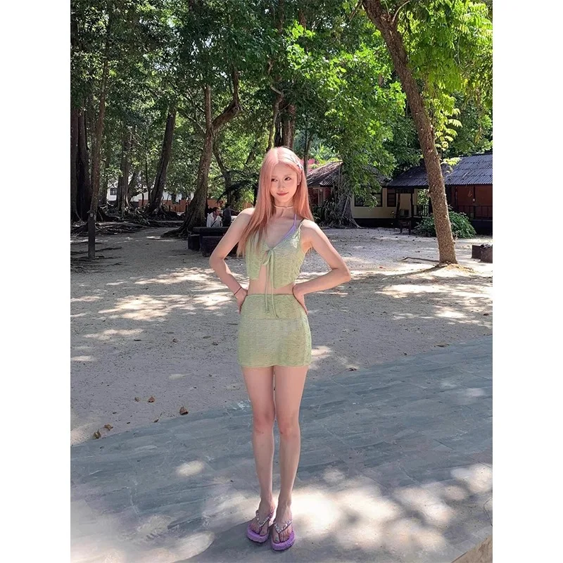 Новинка 2024 женское пикантное пляжное платье в Корейском стиле комплект бикини