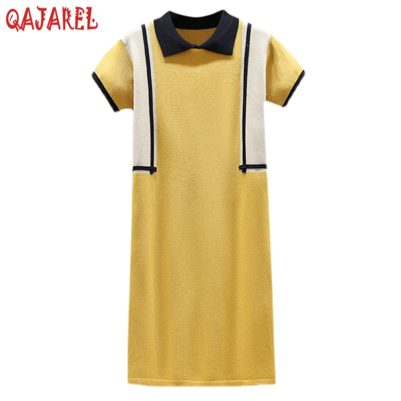 Женское трикотажное платье-миди с воротником-поло черное облегающее Хлопковое