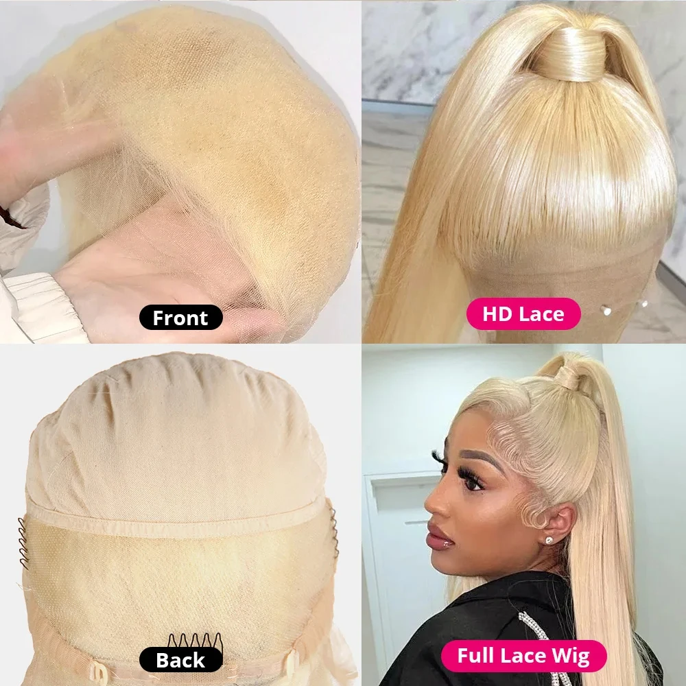 Настоящие блондинки полные парики шнурка 100% человеческие волосы 613 HD прозрачный