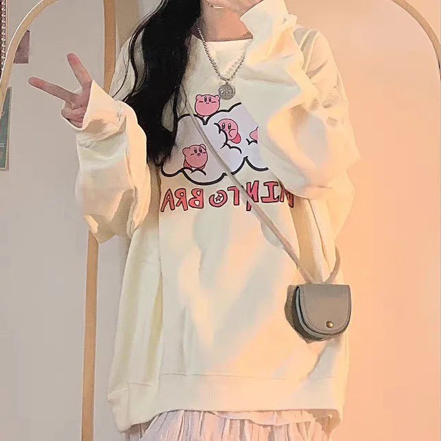 

Oversized Hoodies Harajuku Lovely Crewneck Sweatshirt Women Letter Printing Pullover Cute Loose Long Sleeve Tops For Girls Teens