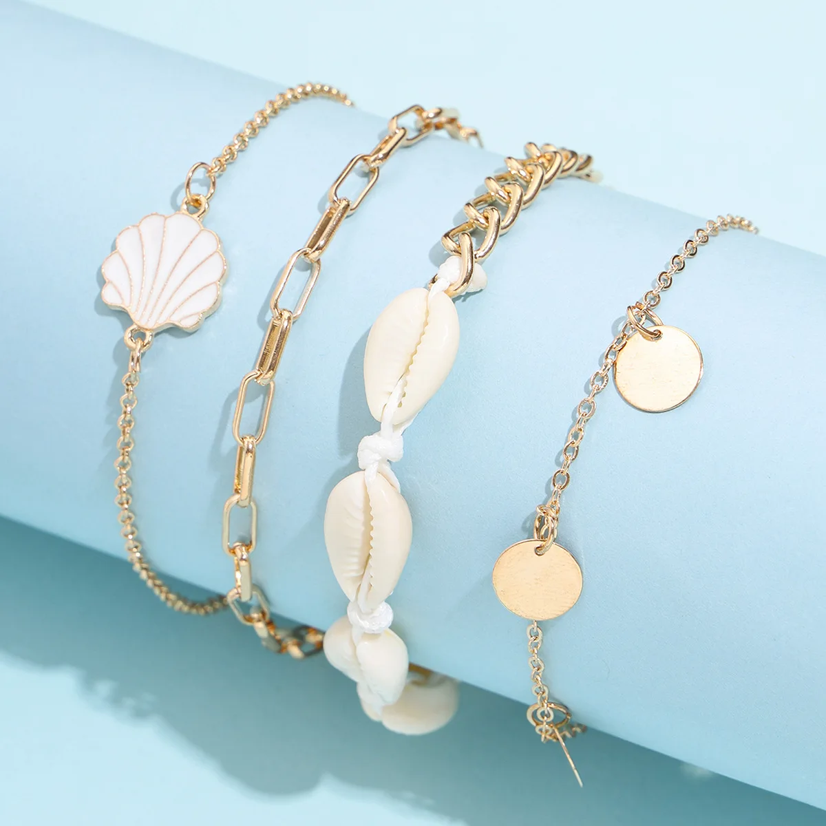 

4pcs/set 2023 Trendy Summer Bohemian Natural Shell Round Coin Tassel Feet Chain Anklet Holiday Jewelry Pendant Anklet