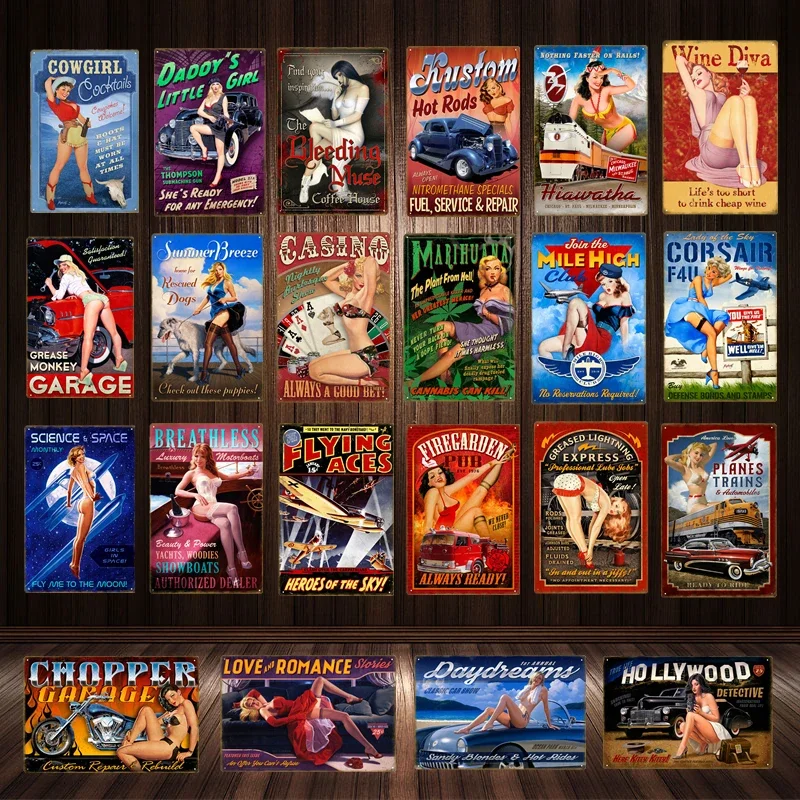 Значок девушки Pin up леди красивые металлические знаки плакат знак Декор человек