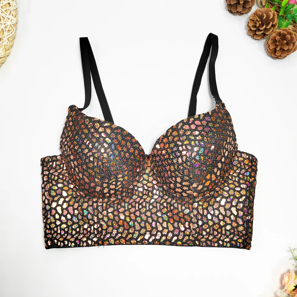 

2022 New French Bustier Bra Sequins Glitter Camisole Women Backless Cropped Tops Sexy Nightclub Party Tank Top Stage Costumes