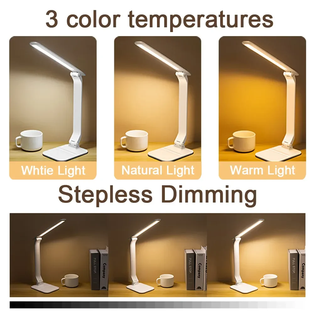 

Настольная Светодиодная лампа с плавной регулировкой яркости, Складная Настольная лампа с сенсорным управлением, 3 цвета, USB-зарядка, прикро...