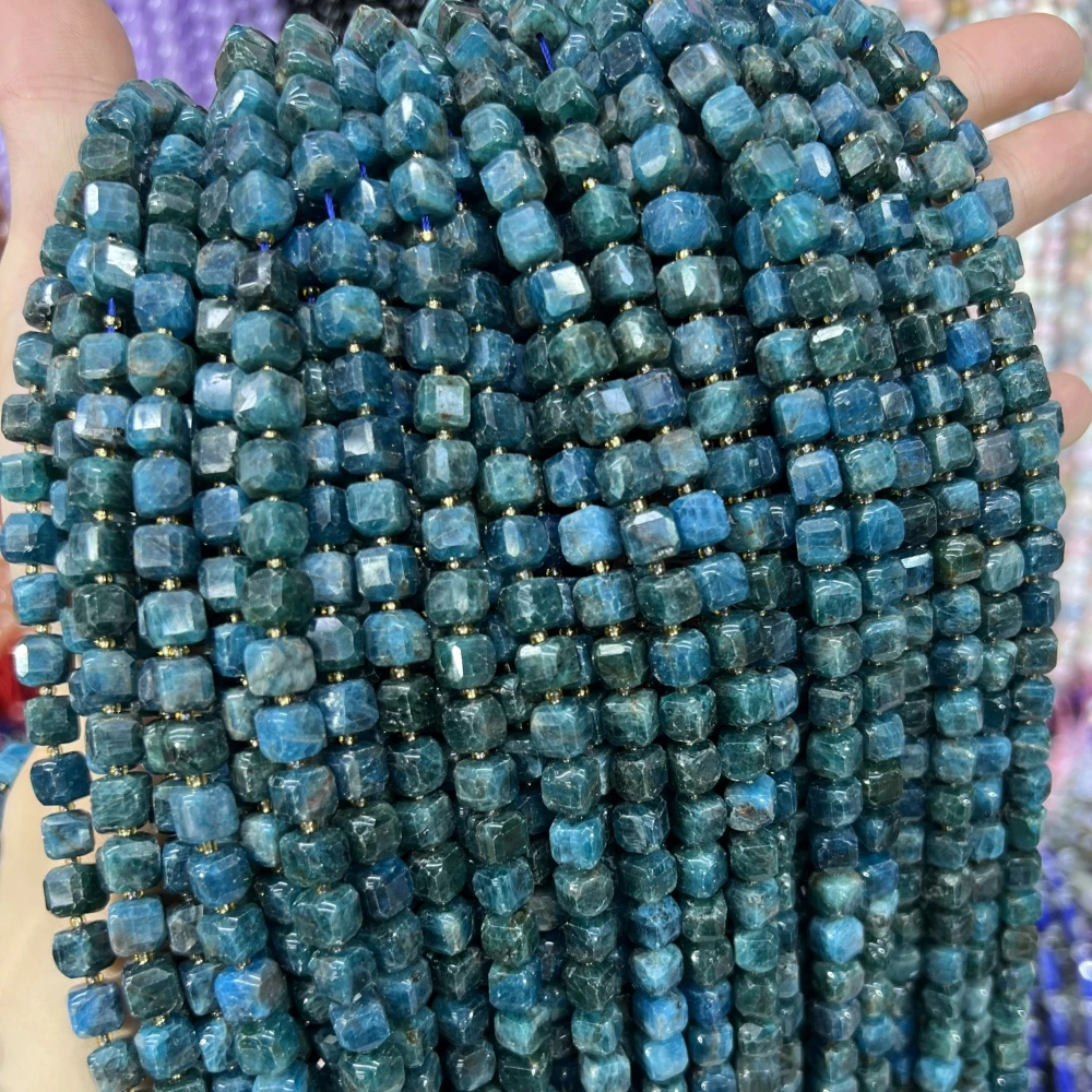 

8MM Faceted Natural Stone Blue Apatite Cube Loose Beads MY230942