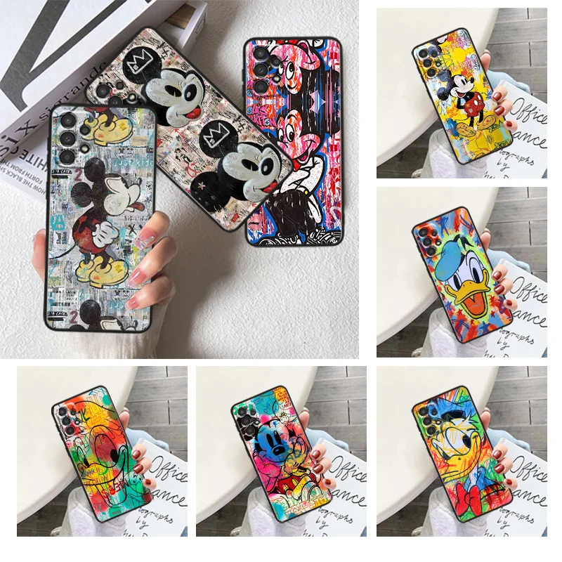 

Cute Mickey Mouse Donald Duck For Samsung A91 A81 A73 A72 A71 A54 A53 A52S A51 A42 A41 A34 A33 A21 A31 A23 lite Black Cover