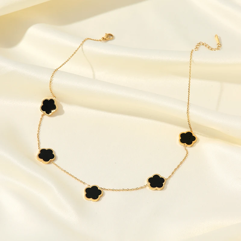 Ожерелье EILIECK из нержавеющей стали 316L с черными 5 листьями и цветами