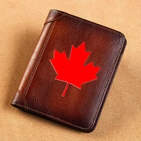 high quality genuine leather wallet maple leaves design printing card holder male short purses bk449
