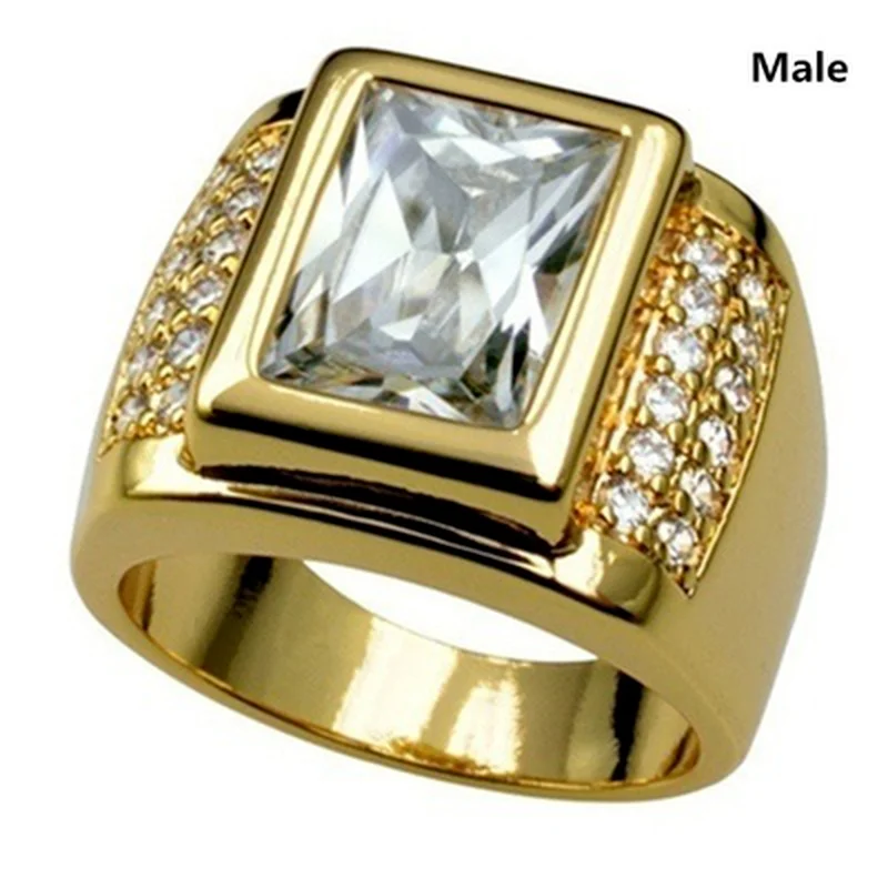 

Punkboy Trendy Popular Gold Color Wide Face Inlaid Square Cubic Crystal Zinc Alloy Male Ring for Men Party Jewelry Accessories