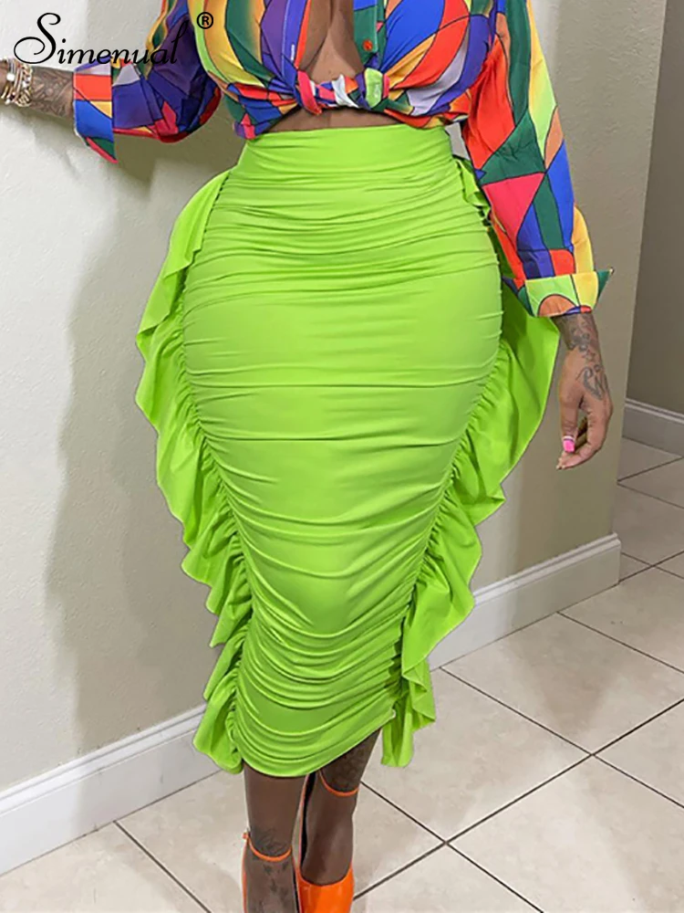 

Simenual Macrame Patchwork Folds Pure Color Long Skirt Ladies Elastic Waist Harajuku Skinny Skirts Hipster High Street Clothing