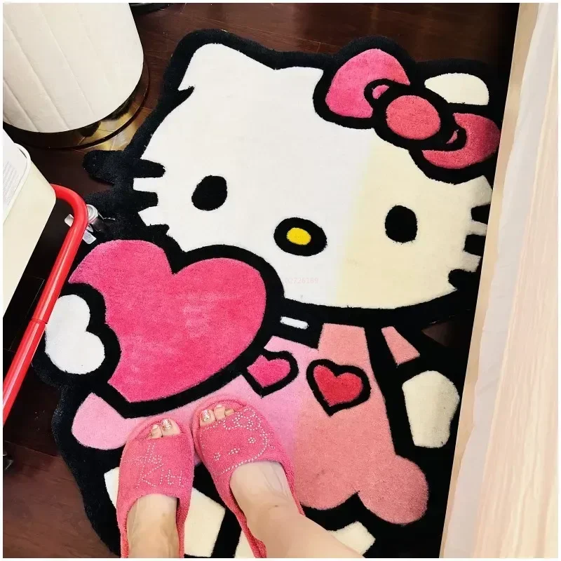 

Kawaii Sanrio Hello Kitty Plush Floor Mat Cartoon Kt Cat Cartoon Peripheral Non-slip Imitation Cashmere Rug Room Bedside Decora