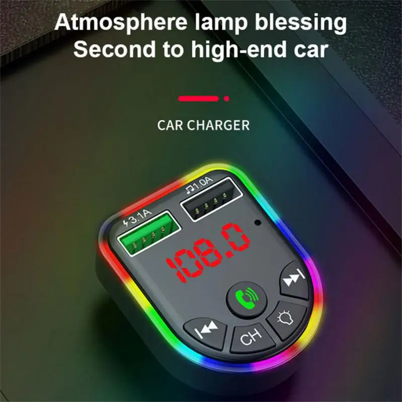 

Car Bluetooth Mp3 Player Hand-free Bluetooth Car Kit FM Transmitters Colorful Atmosphere Lamp 3.1A 12V/24V Dual Usb Car Charger
