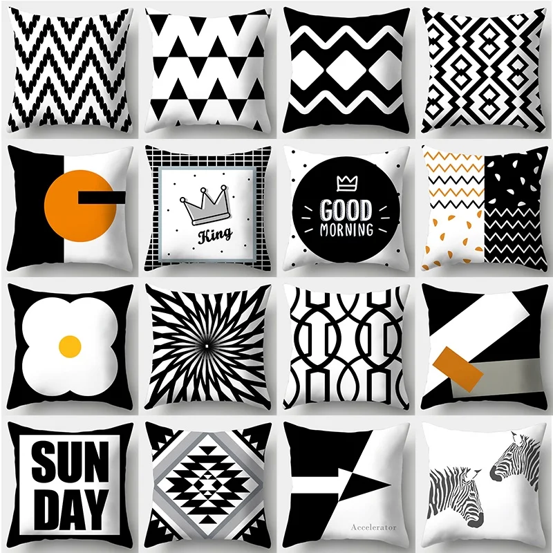 

Black and White Series Cushion Cover 45cmX45cm Pillow Case Square Sofa Pillow Cover