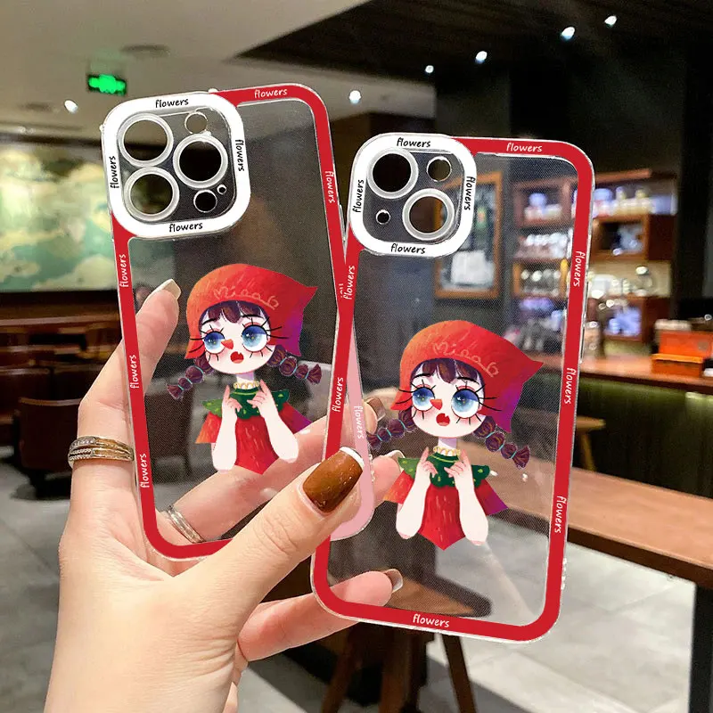 

Cute Cartoon Colorful Flower Fairy Elves Big Eyed Girl Clear Phone Case For iPhone 7 8Plus SE2 13 14 12 11 Pro Max XS XR X Cover