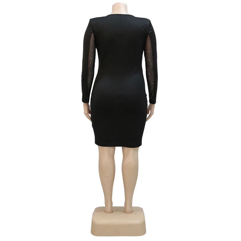 4XL 5XL Plus Size Dresses for Women Full Sleeve Round Neck Sheath Knee Length Large Evening Night Party Vestidos Mujer Dress Big