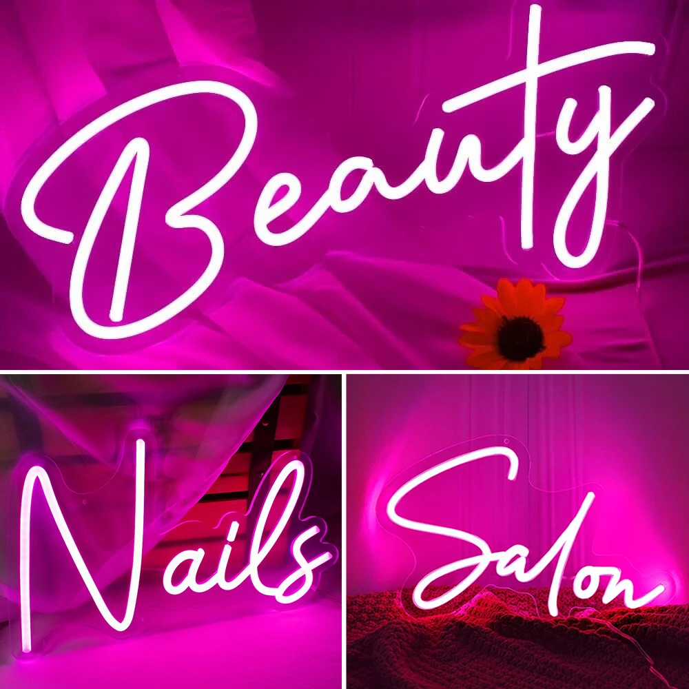 Beauty Salon Beauty Nails Custom LED Neon Sign Shop Arcade Art Wall Decor Transpament Pink Night Lights Bedroom Ornament