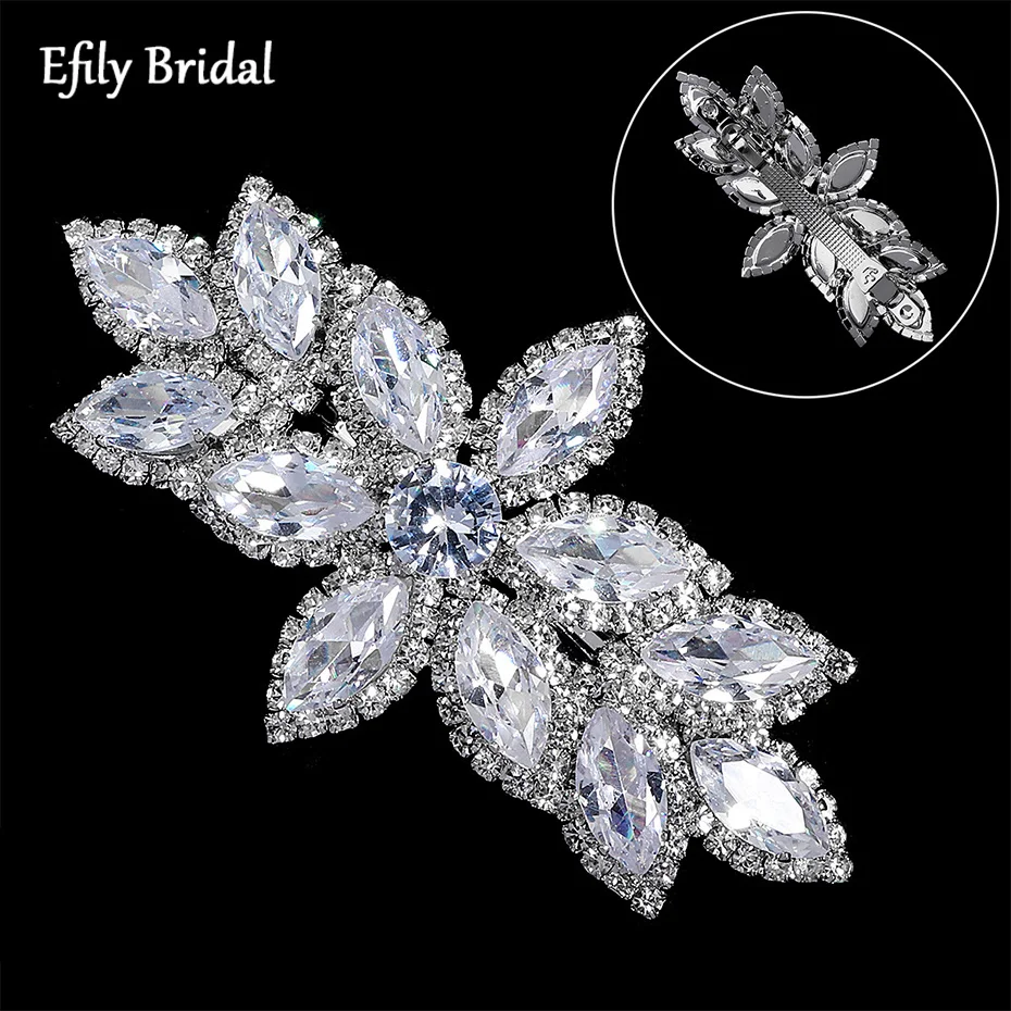 

Efily Shiny Cubic Zirconia Hair Clip Silver Color Leaf Rhinestone Barrette Wedding Hair Accessories Jewelry Party Headpiece Gift
