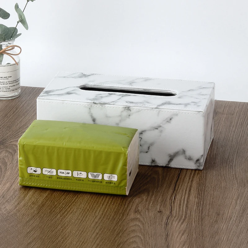 

Nordic Leather Tissue Case Box Container Marble Pattern Car Towel Napkin Home Papers Dispenser Holder Case Table Decor Box