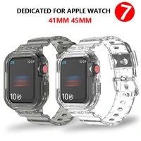 transparent glacier strapcase for apple watch 7 band series 41mm 45mm silicone bracelets for iwatch 7 clear sports watchband