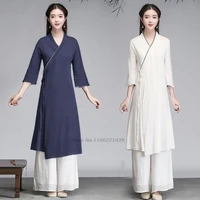 2022 chinese cheongsam dress retro qipao dress oriental style cotton linen qipao vestido dress vintage elegant folk dance suit
