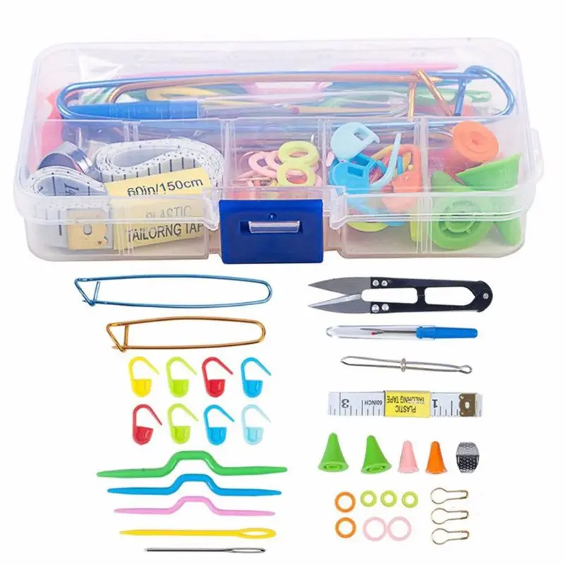 

Household DIY Craft Knitting Needles Tools Set Crochet Hooks Clip Stitch Markers Scissors Thimble Sewing Accessories