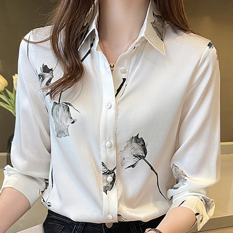 

Blusas Blouses Femme Long Sleeve Blouse Women Blusas 2021 Turn Down Collar Print Chiffon Blouse Shirt Tops