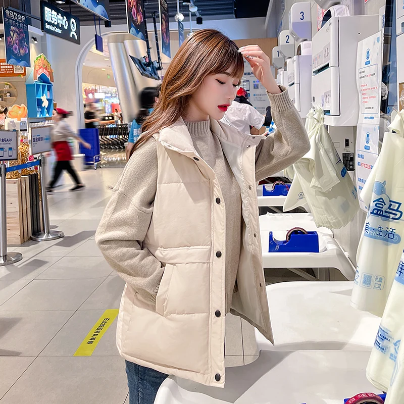 

2022 New Winter Vest Female Stand-Up Collar Down Cotton Waistcoat Korean Loose Fashion Loose Warm Waistcoat Vest Jacket Women