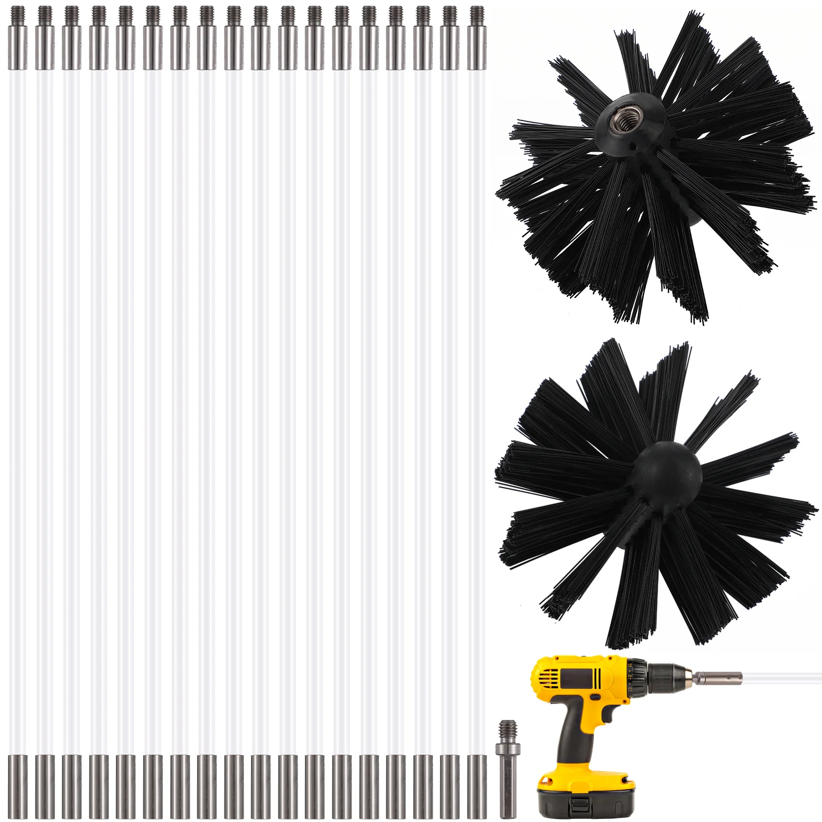 

18 Pcs Chimney Sweep Brush Kit Duct Cleaning Cleansing Pipe Cleaner Brushes Tube Adjustable Inner