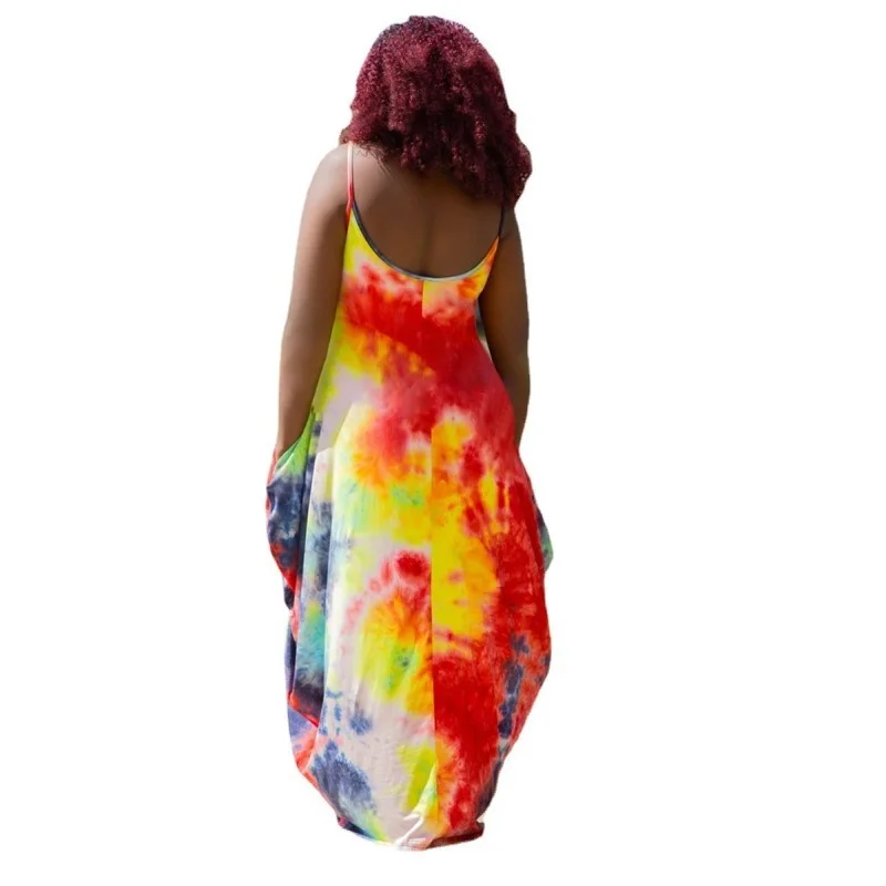 Plus Size M-5xl Dress Women Clothing Summer 2021 Fashion Trend Loose Tie Dye Sleeveless Sling Maxi Wholesale 3xl 4xl 5xl 6xl