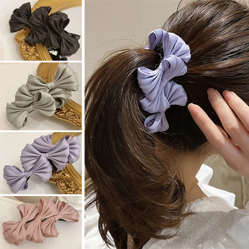 

1Pc Korea Ribbon Bow Banana Clip Vertical Card Ponytail Clip One-word Spring Sweet Gentle Hair Accessories 2022 Hair Clip