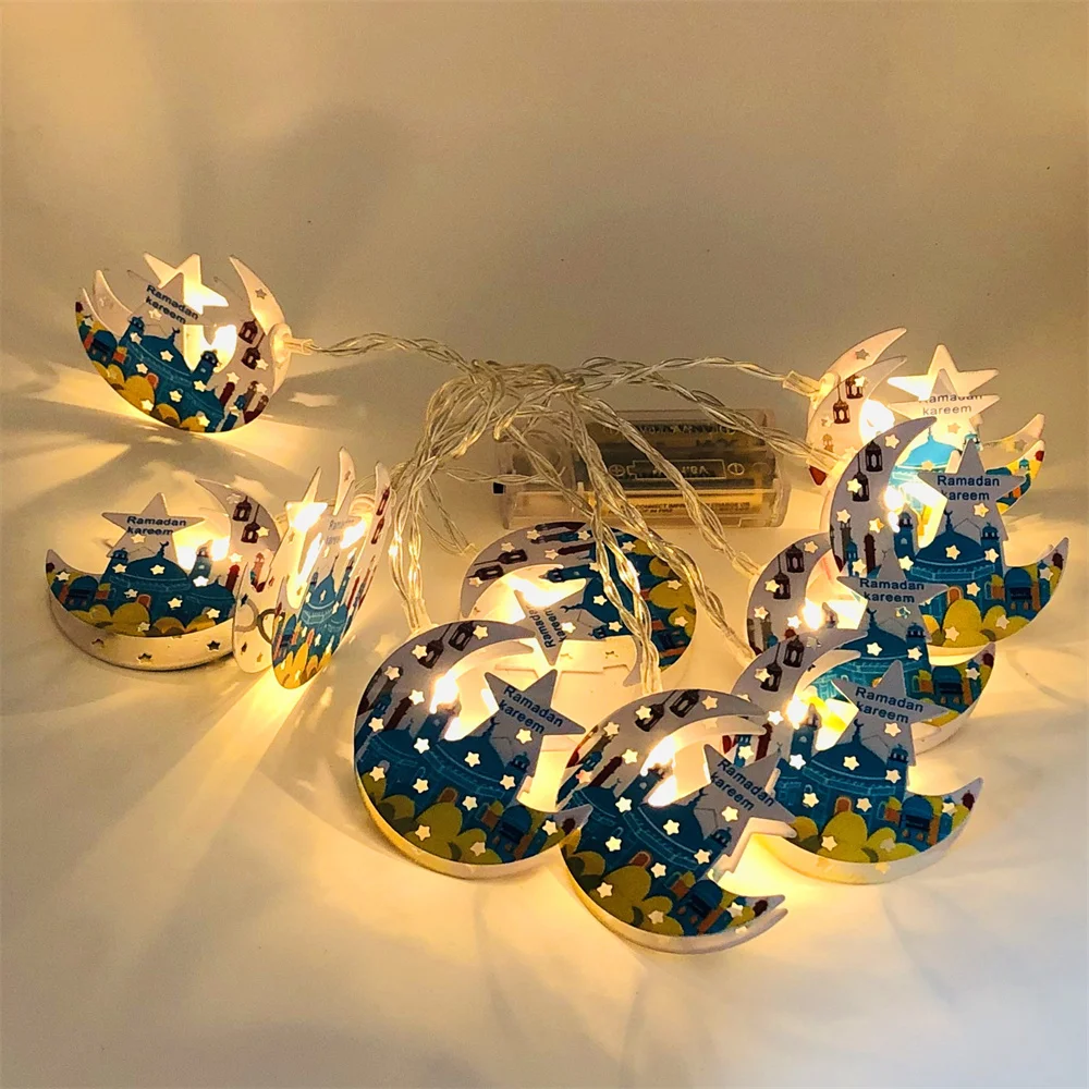 Iron Moon Star Castle Islamic Ramadan 10/20 Leds String Light USB or Battery Operated Safe Indoor Eid Holiday Decoration