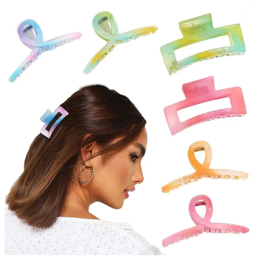 

Korean New Cute Gradient Color Hair Claws for Women Fashion Rainbow Hair Clips Strong Shark Clip Hair Accessories Wholesale