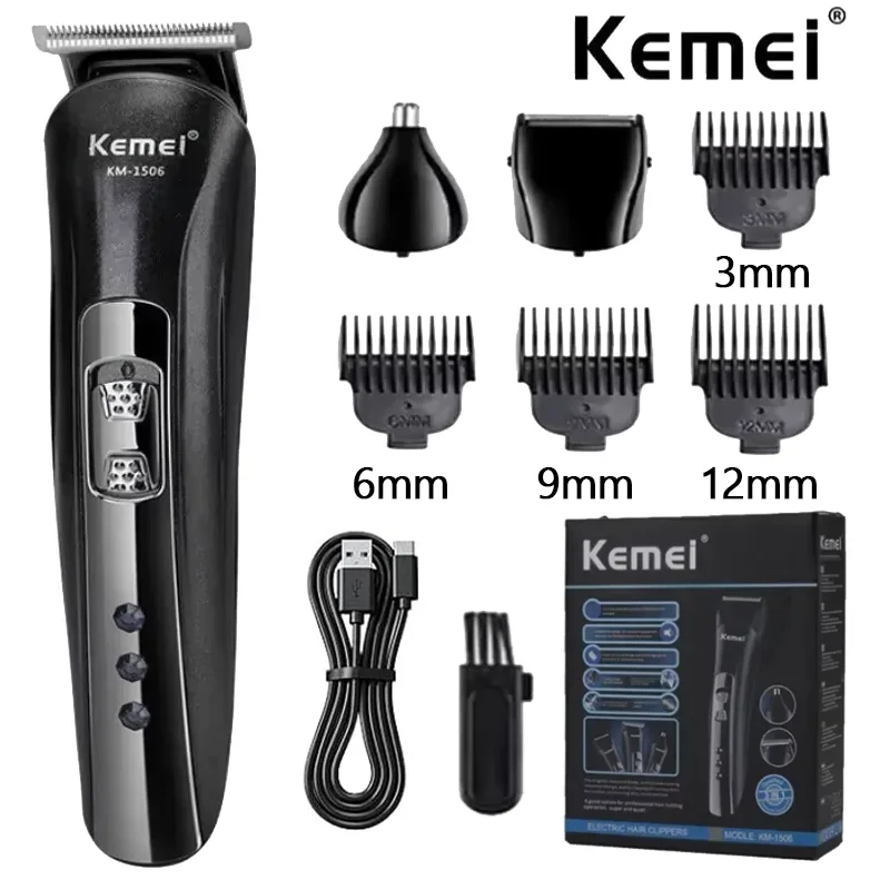 Фото Kemei KM-1506 Электробритва 3 в 1, зарядка через USB, триммер для волос, электрический перезаряжаемый профессиональный станок для бритья носа №1