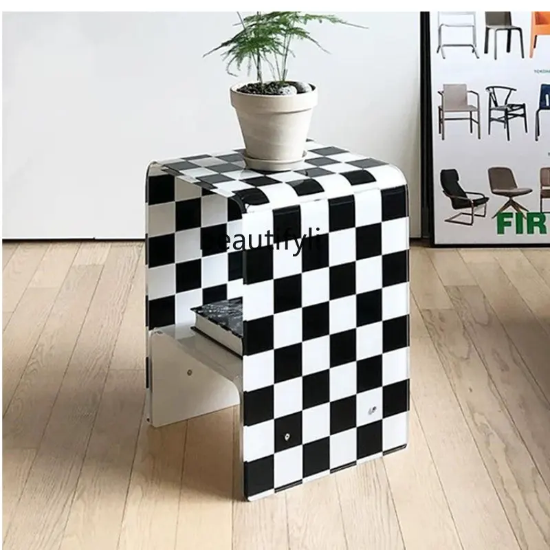 

Классический черный и белый клетчатый акриловый диван yj, боковой столик с аркой, маленький кофейный столик, искусственный кофейный столик