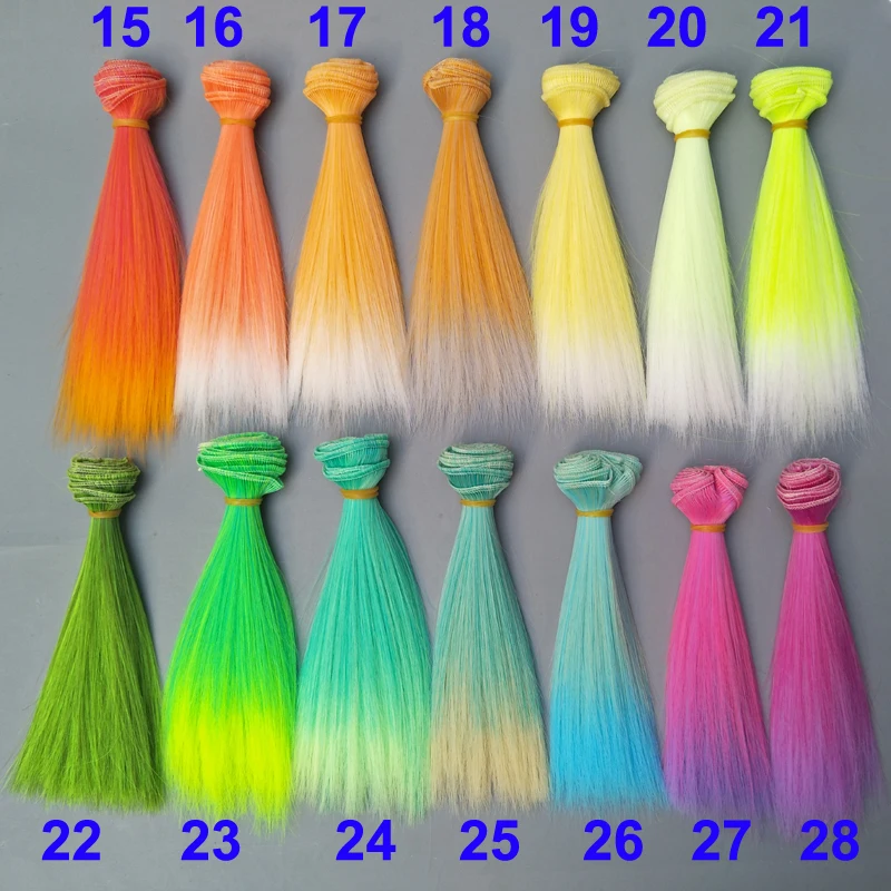 

Wholesales Doll Hair 15cm 25cm Pink Yellow Green Blue Gradient Color Straight Russian Handmade DIY Doll Wigs