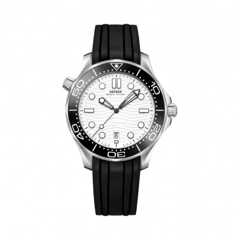 

Men's Mechanical Watch Automatic Ceramic Bezel Black Blue Rubber Sapphire Glass